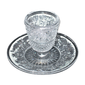 Moutardier baccarat ancien en cristal moulé aux arabesques sablé