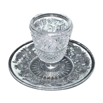 Old BACCARAT mustard maker in crystal molded with sandblasted arabesques