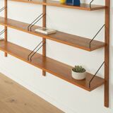 Classic wall shelf by Poul Cadovius for Cado, 1950s, teak veneer, 18 shelves, 4 ladders, Denmark
