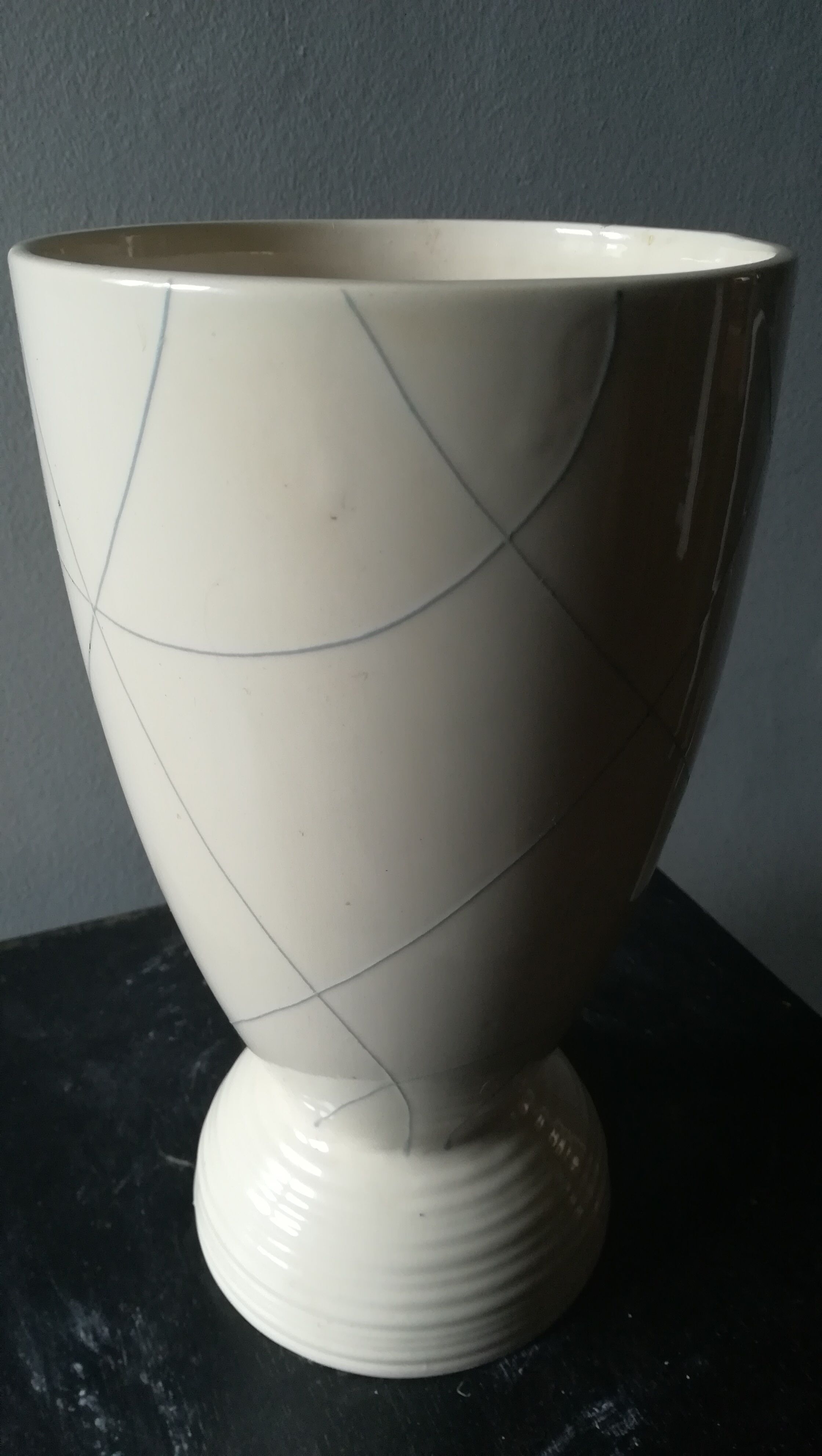 Ceramic vase, decoration, graphic, signed 1960