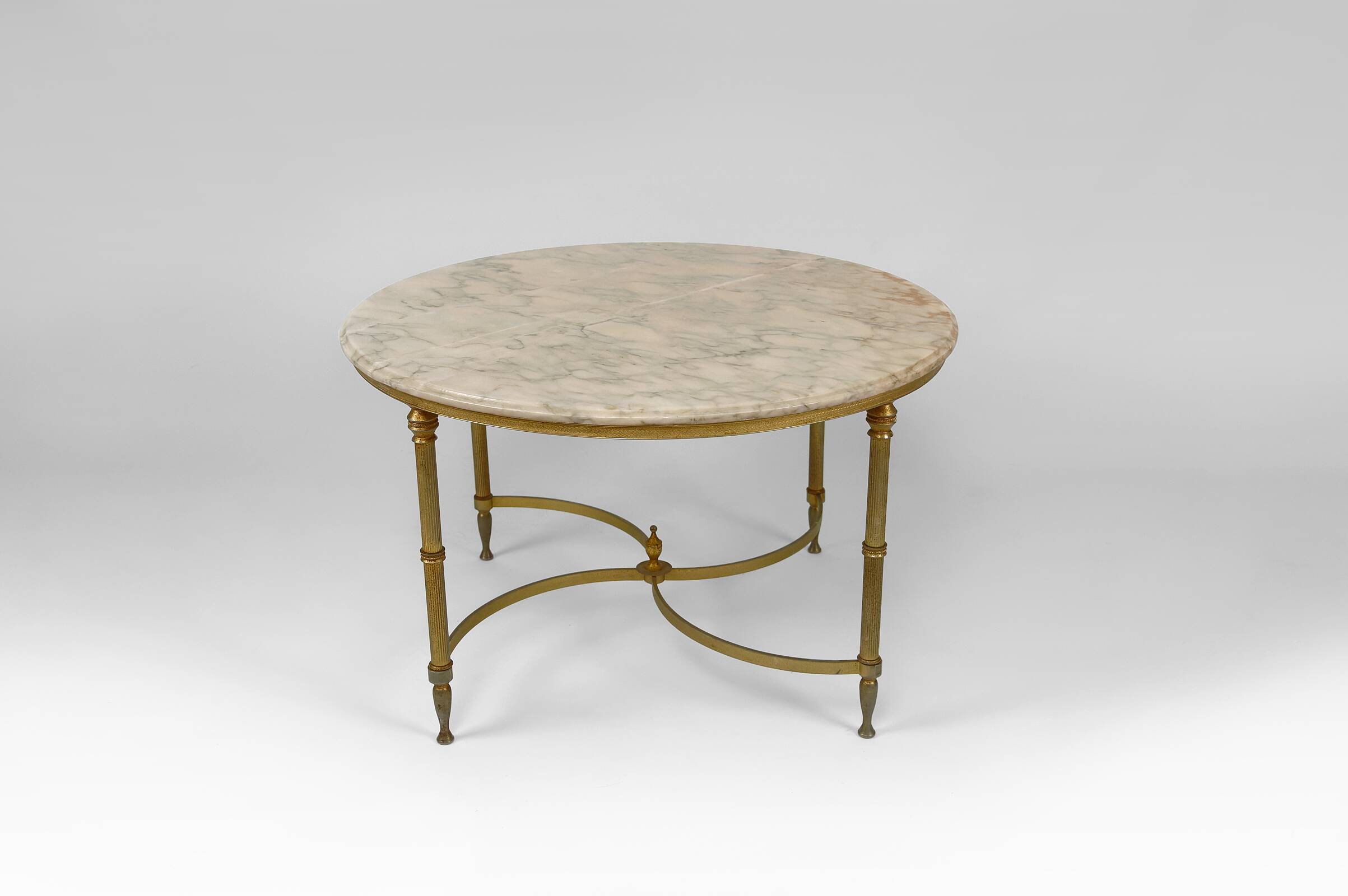 Neoclassical round coffee table, Brass and Marble, France, circa 1960