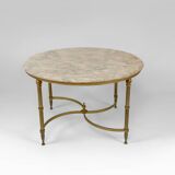 Neoclassical round coffee table, Brass and Marble, France, circa 1960