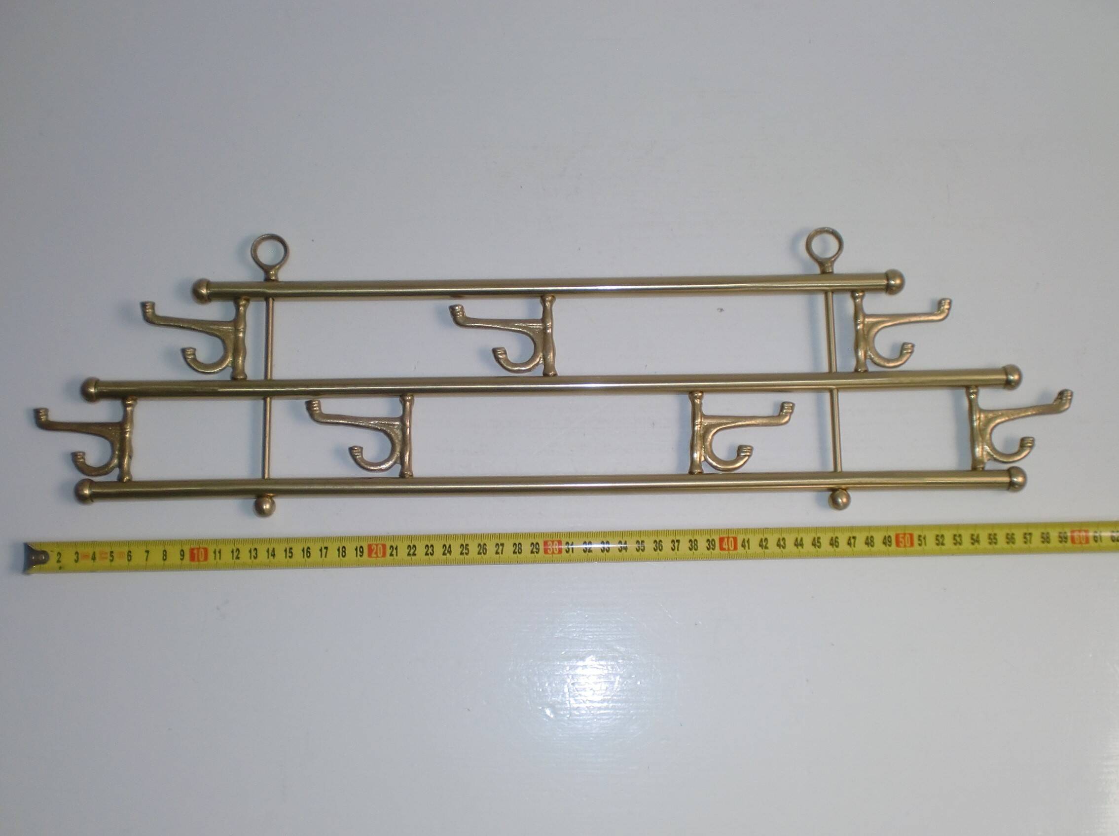 1 of 2 brass coat racks with 7 foldable hooks 1940s art-deco