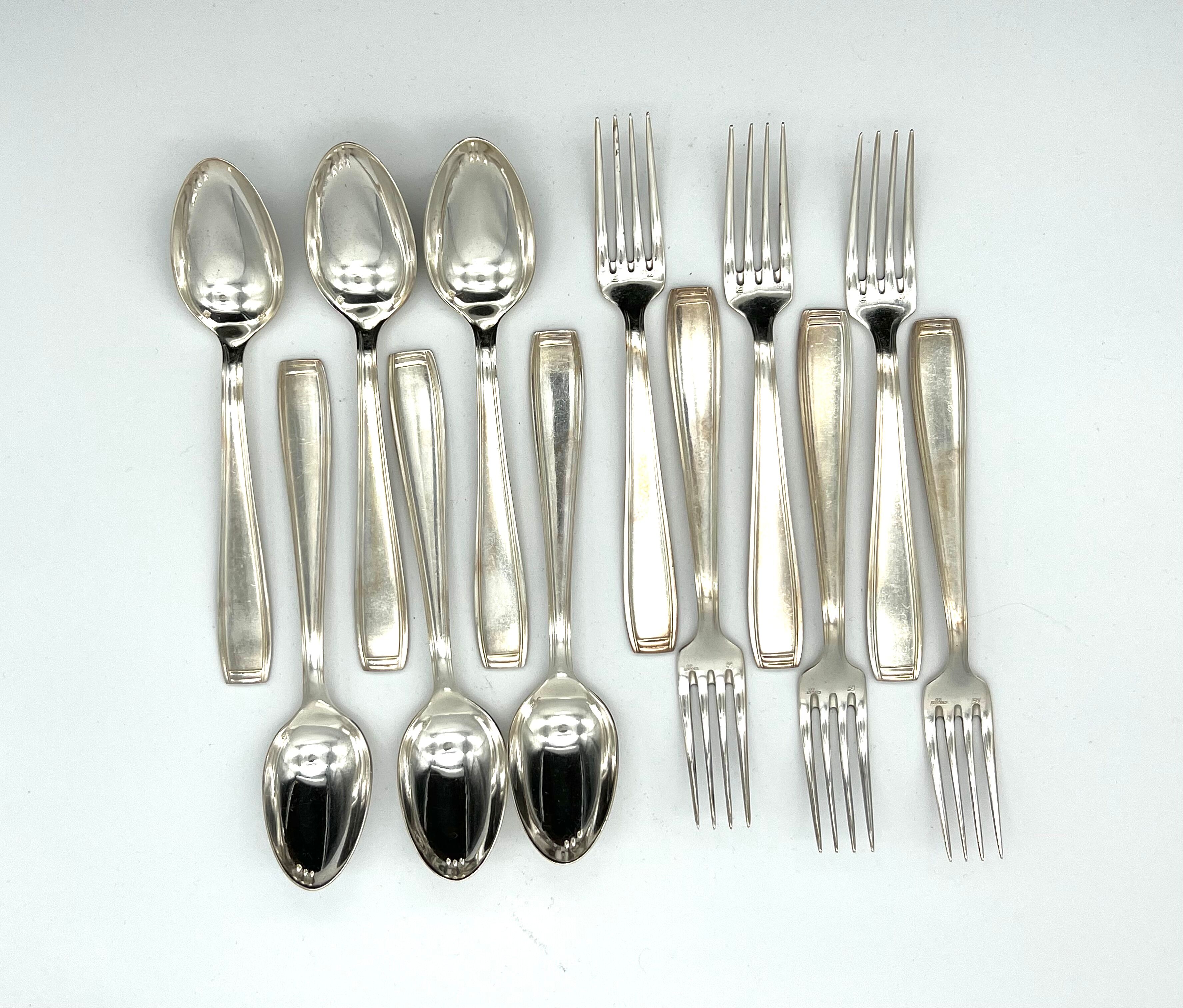 Ercuis 6 forks and 6 spoons dessert model carthage silver metal