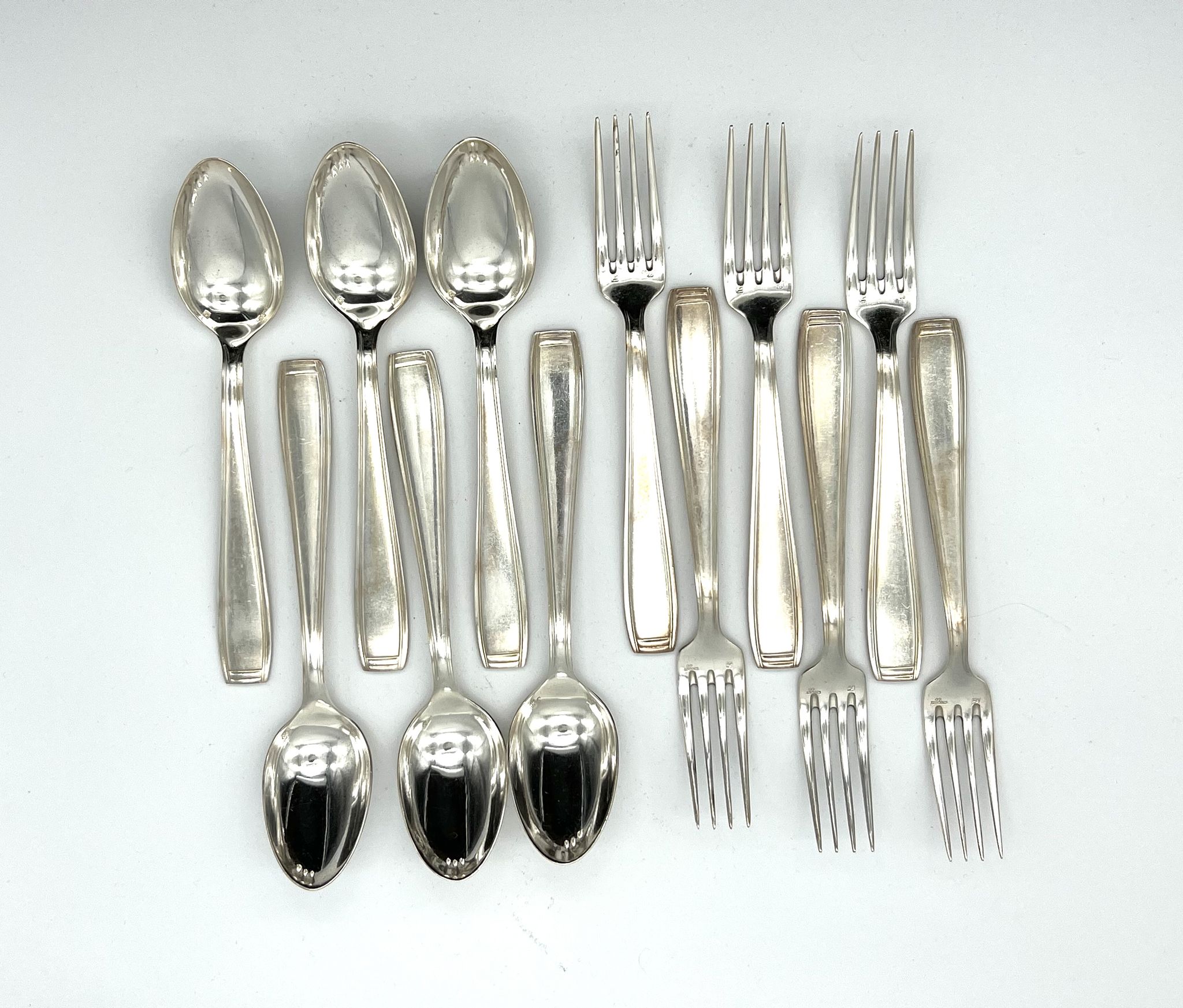 Ercuis 6 forks and 6 spoons dessert model carthage silver metal