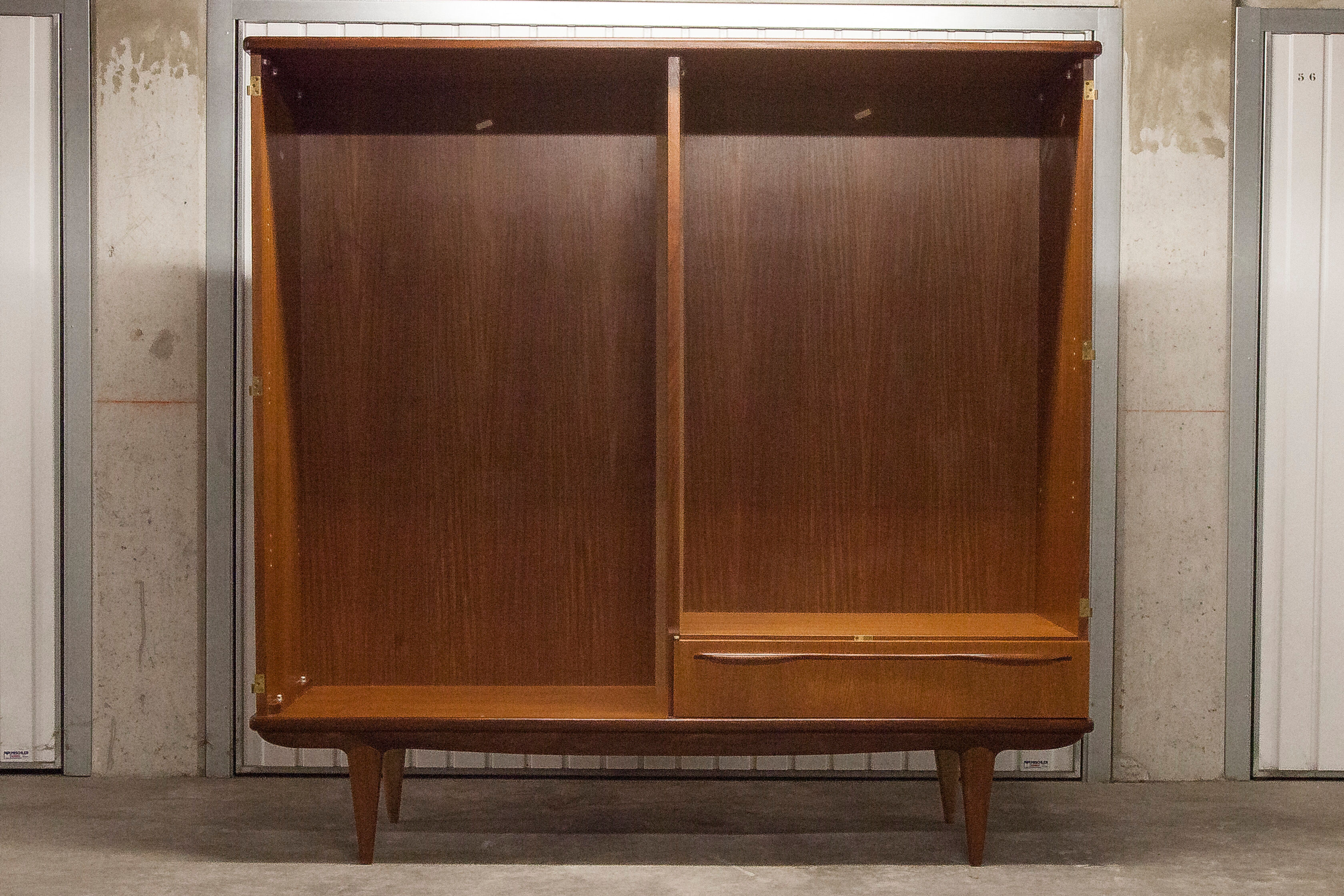 Scandinavian wardrobe 1960 teak 4 doors, 3 drawers, 2keys