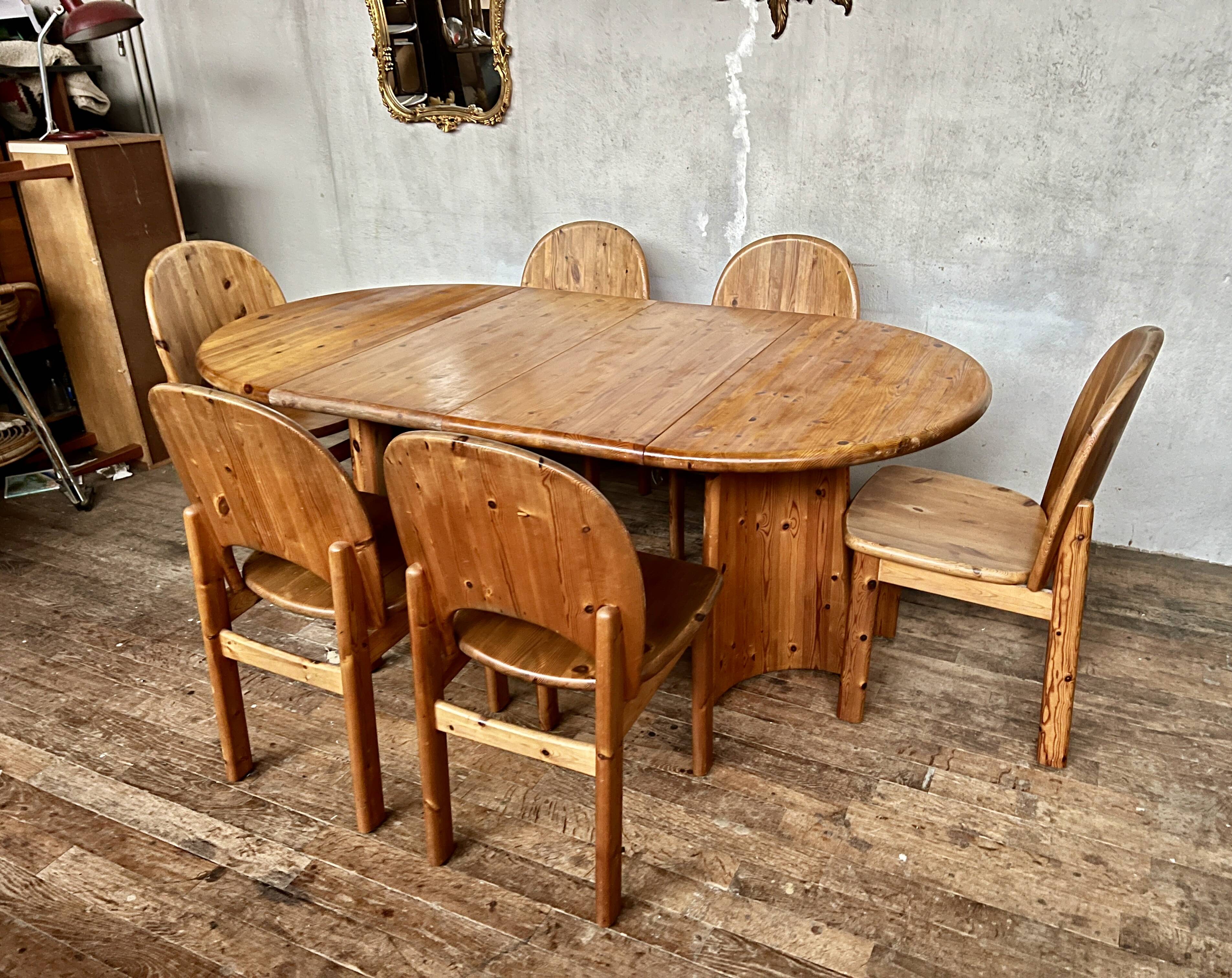 Large Scandinavian pine table - 6 chairs