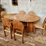 Large Scandinavian pine table - 6 chairs