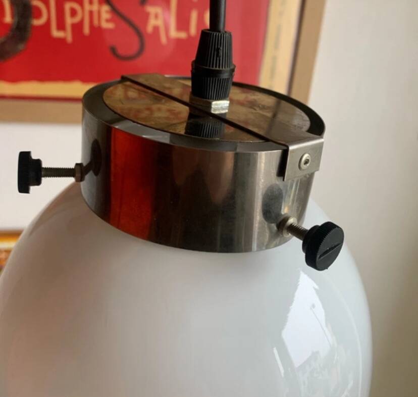 Suspension vintage en verre opalin soufflé – style Murano