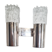 Vintage wall light, chrome metal, molded glass textured patterns/ 1970s