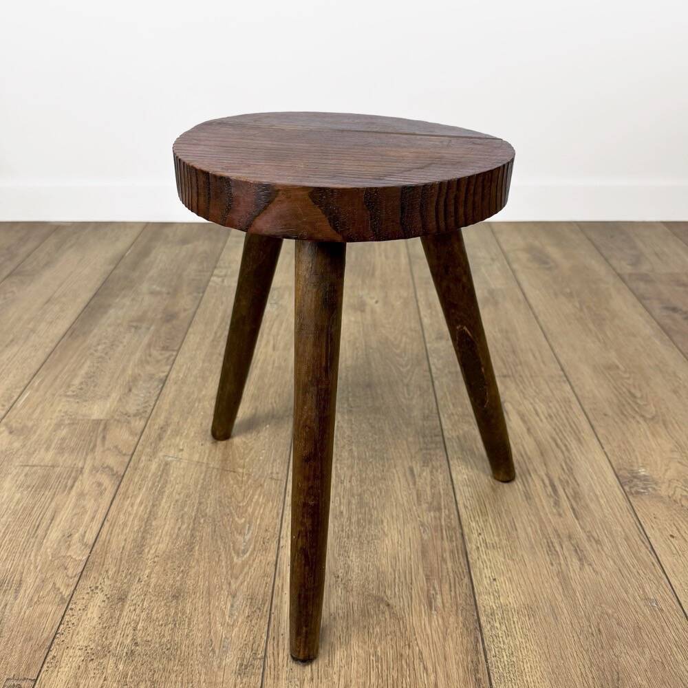 Trio of solid wood brutalist stools