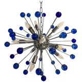 Lustre ovale spoutnik en verre de murano bleu « étoile »