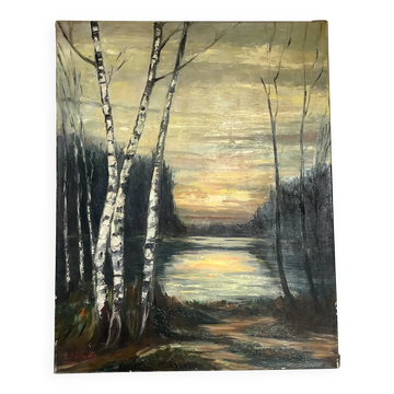 Sunset painting oil on canvas signed