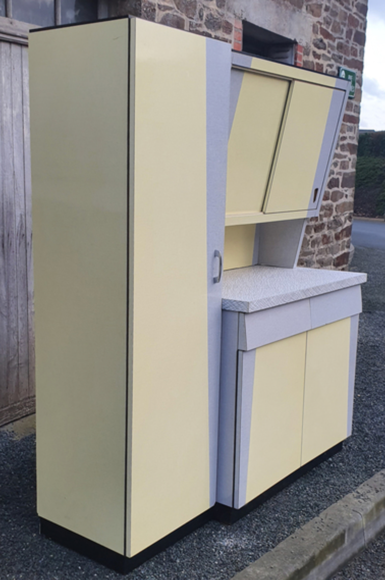 Yellow and grey formica buffet, Plastilux, vintage, 60s