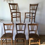 Set of 5 beech wood bistro chairs from the 1950s