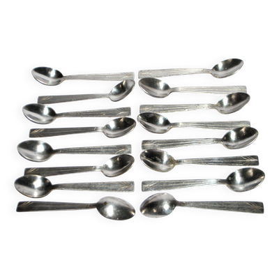 Lot de 16 cuillères à café moka Art Déco en métal argenté 12 cm