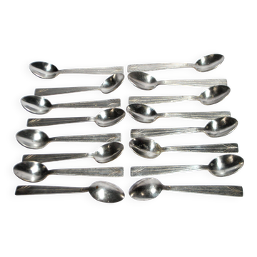 Lot de 16 cuillères à café moka Art Déco en métal argenté 12 cm