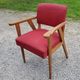 Armchair of the 50s in blond oak and red fabrics compass feet