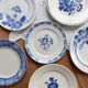 6 vintage mismatched blue and white earthenware dessert plates