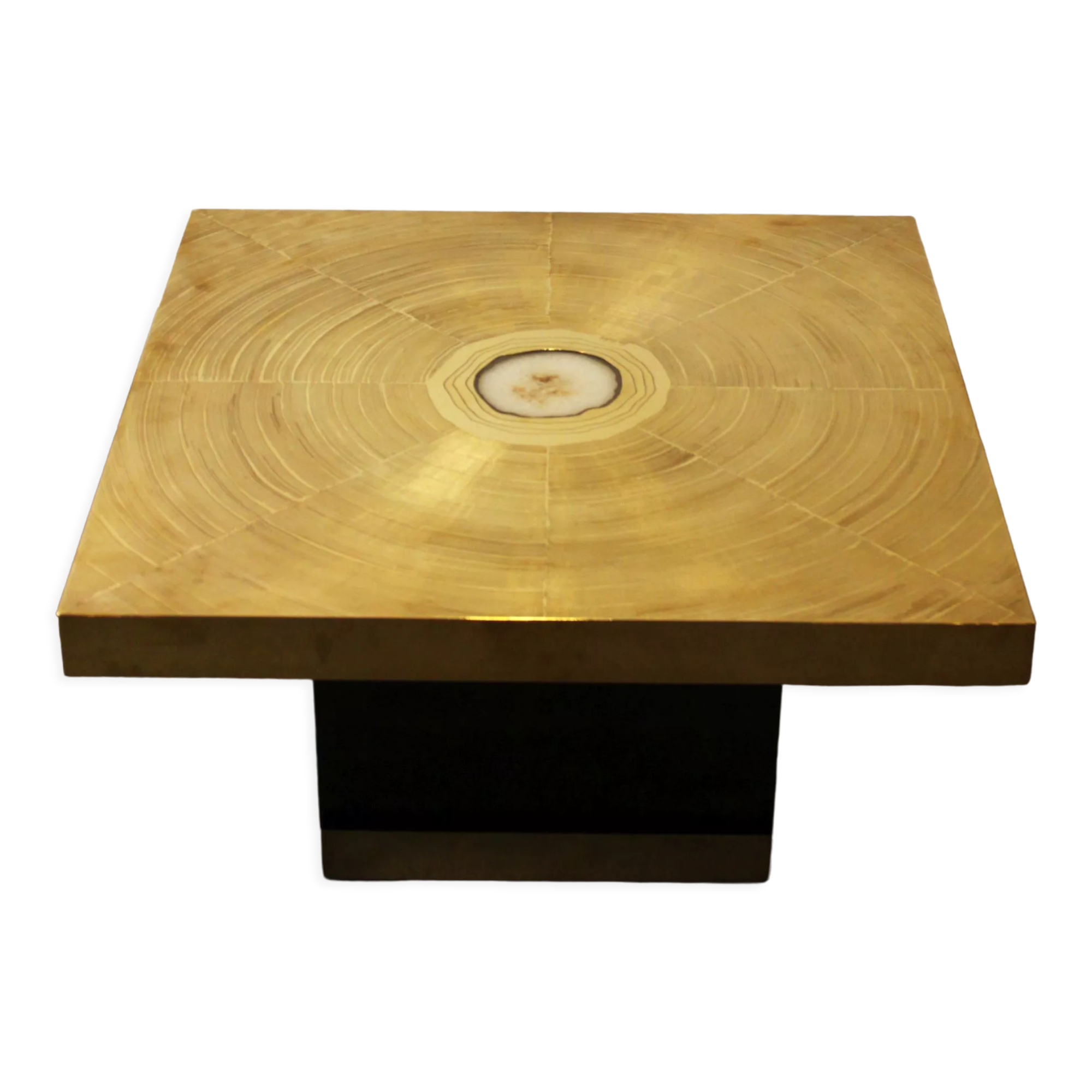 Table basse en laiton gravé et pierre d’agate Lova Création, 1970