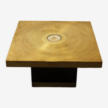 Coffee table in engraved brass and agate stone Lova Creation, 1970.