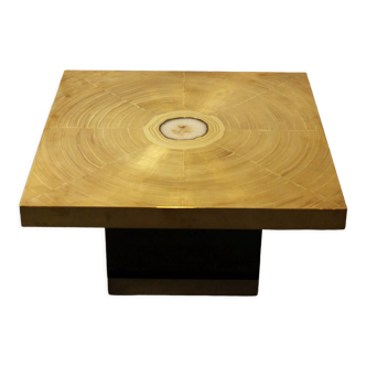 Table basse en laiton gravé et pierre d’agate Lova Création, 1970