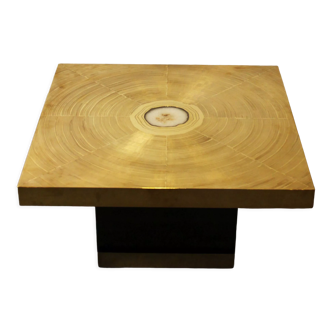 Coffee table in engraved brass and agate stone Lova Creation, 1970.