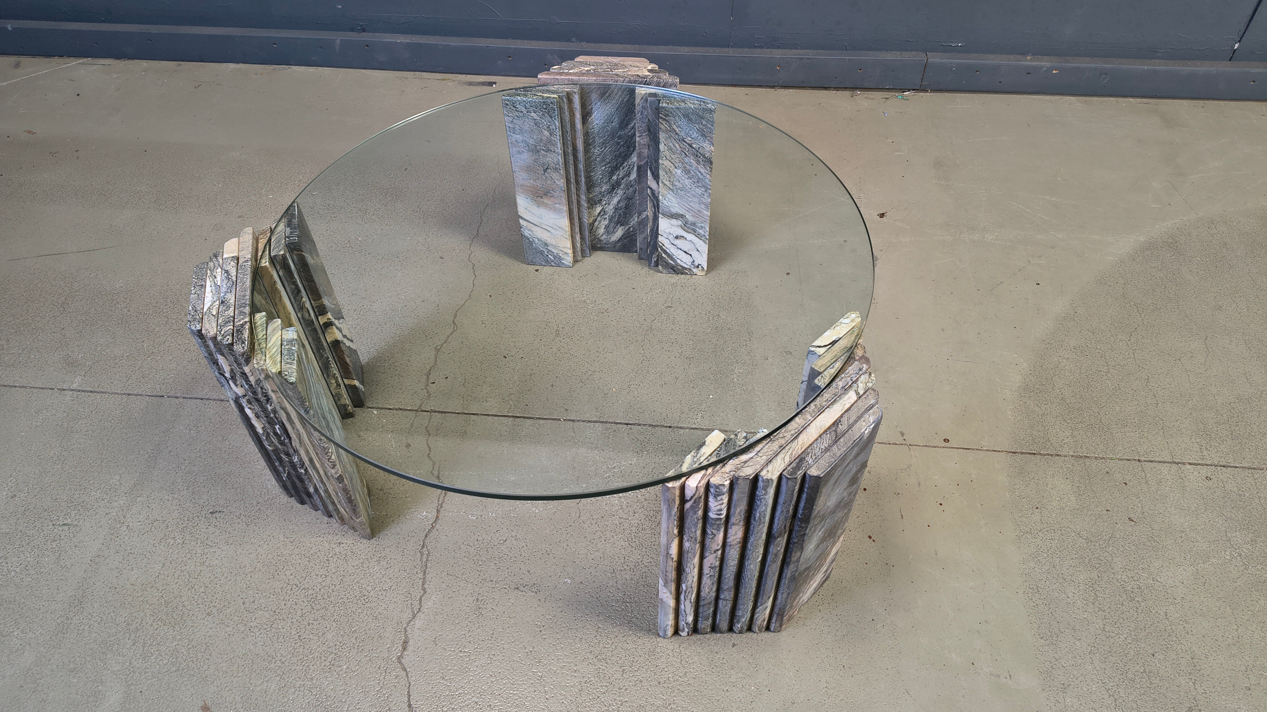 Vintage Italian marble and glass coffee table, 1970s