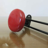 Wall coatrack in red metal, 2 hooks, 60s-70s