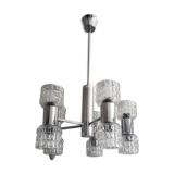 Vintage chandelier - 10 Lights - chrome metal and glass - 1970s