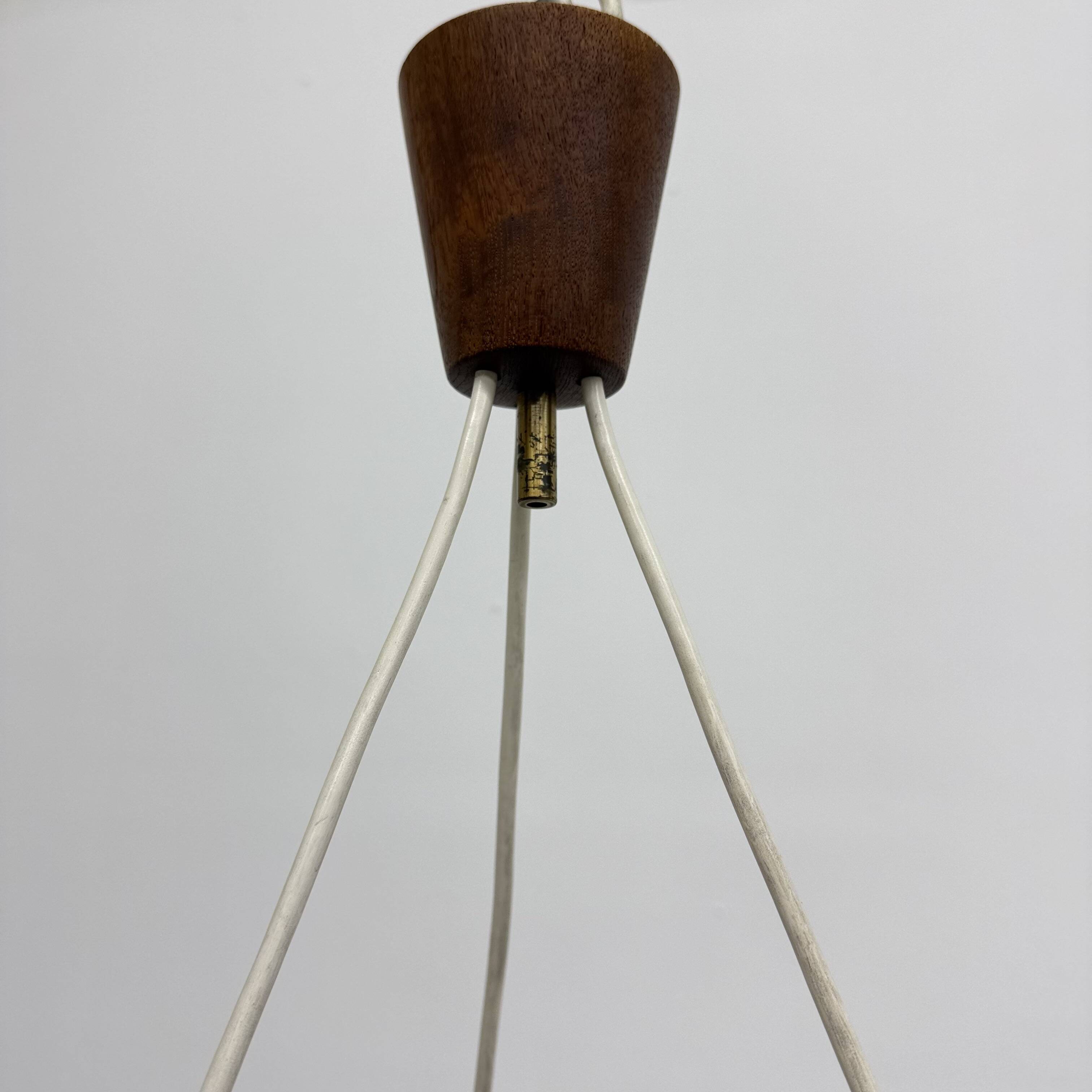 Mid-century design pendant lamp teak and opaline glass, 1970s
