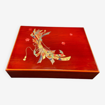 Lacquered wooden box set signed China Japan