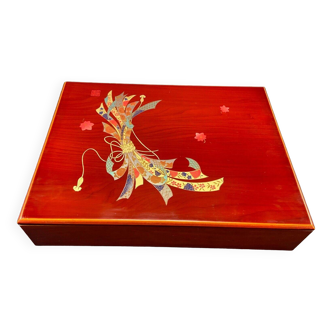 Lacquered wooden box set signed China Japan