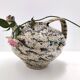 Vase vintage en terre cuite laqué et peint à la main beige et vert, Deruta
