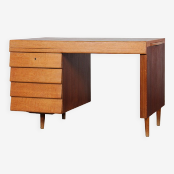 Bureau en chêne et acajou, travail français, 1950