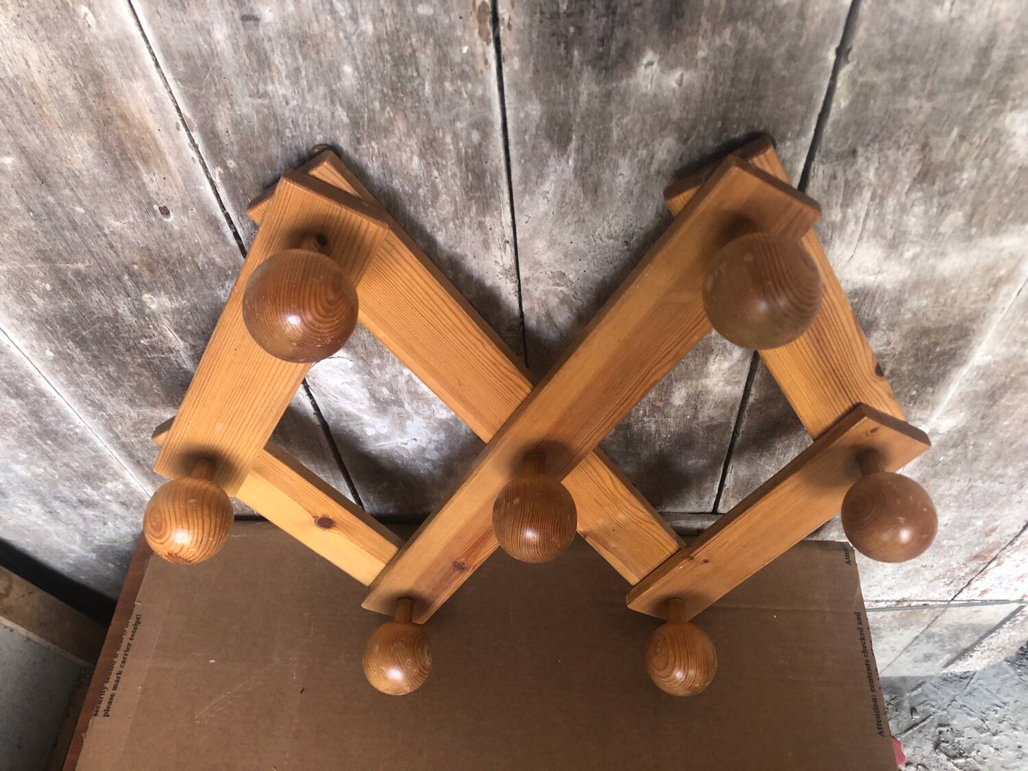 Old Extensible Wall Coat Rack x7 Vintage Wooden Ball Hooks #A704