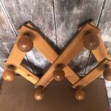 Old Extensible Wall Coat Rack x7 Vintage Wooden Ball Hooks #A704