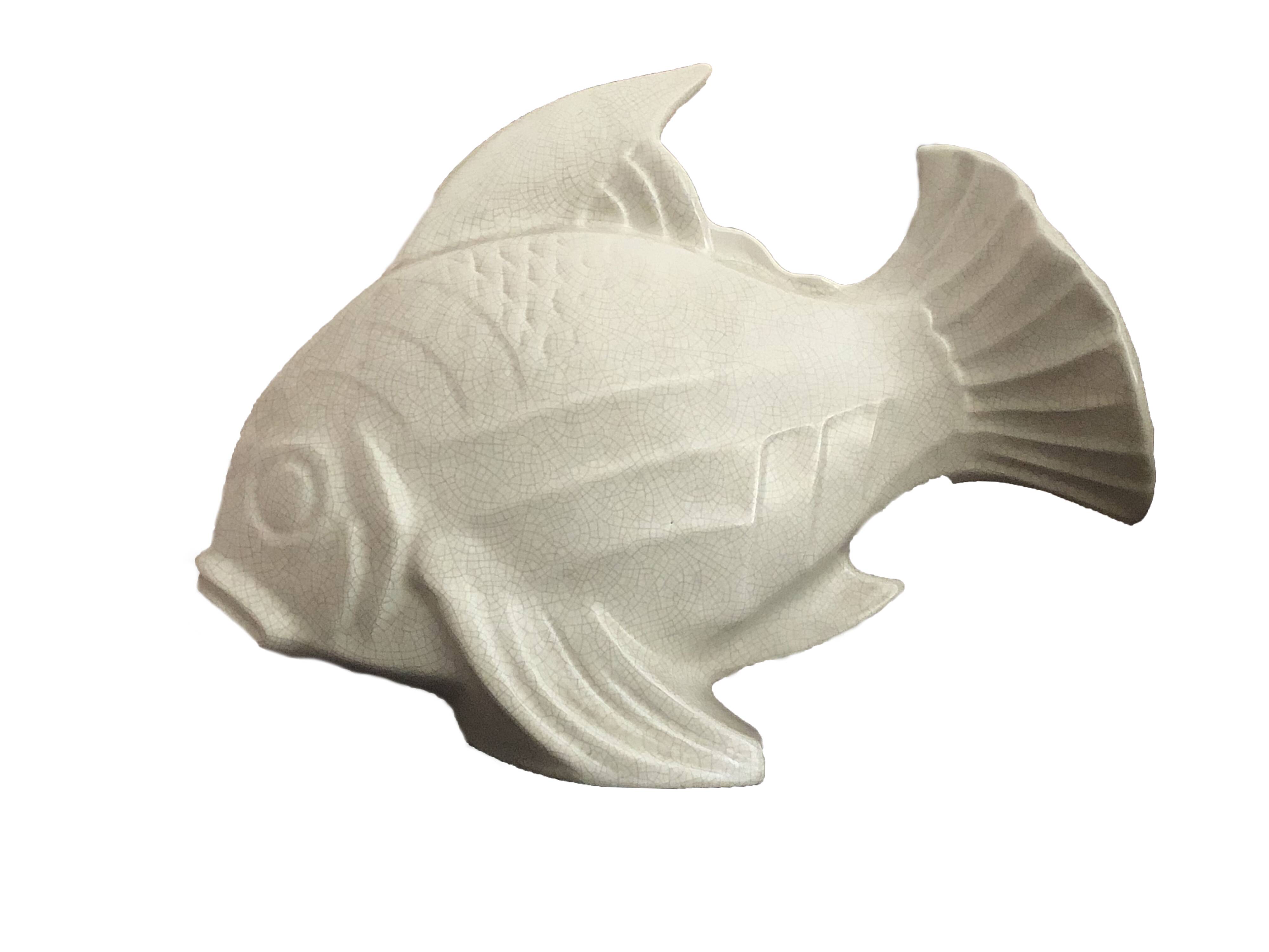 On Jan. Fish - Large Edition model in crackled white ceramic