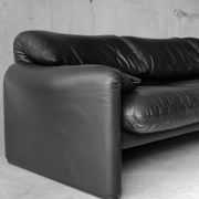 Maralunga black leather sofa 3 seater, Vico Magistretti for Cassina