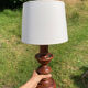 Vintage turned wooden lamp and white lampshade