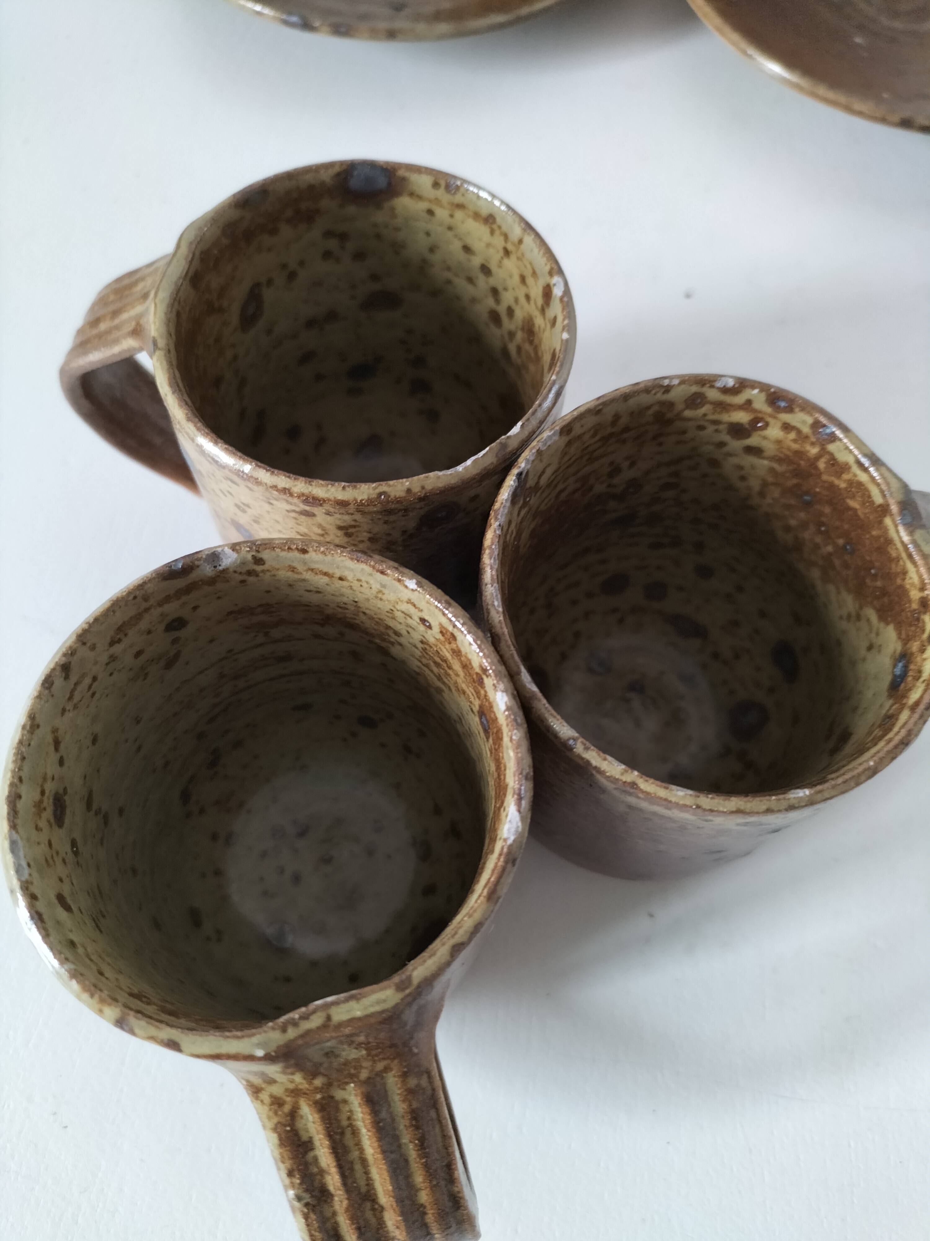 Set of three cups and saucers in pyrite stoneware - Charles Gaudry, Puisaye