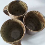 Trio de tasses et soucoupes en grès pyrité - Charles Gaudry, Puisaye