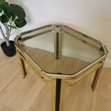 Vintage Brass & Smoked Glass Coffee Table: Mid-Century Italian End Table