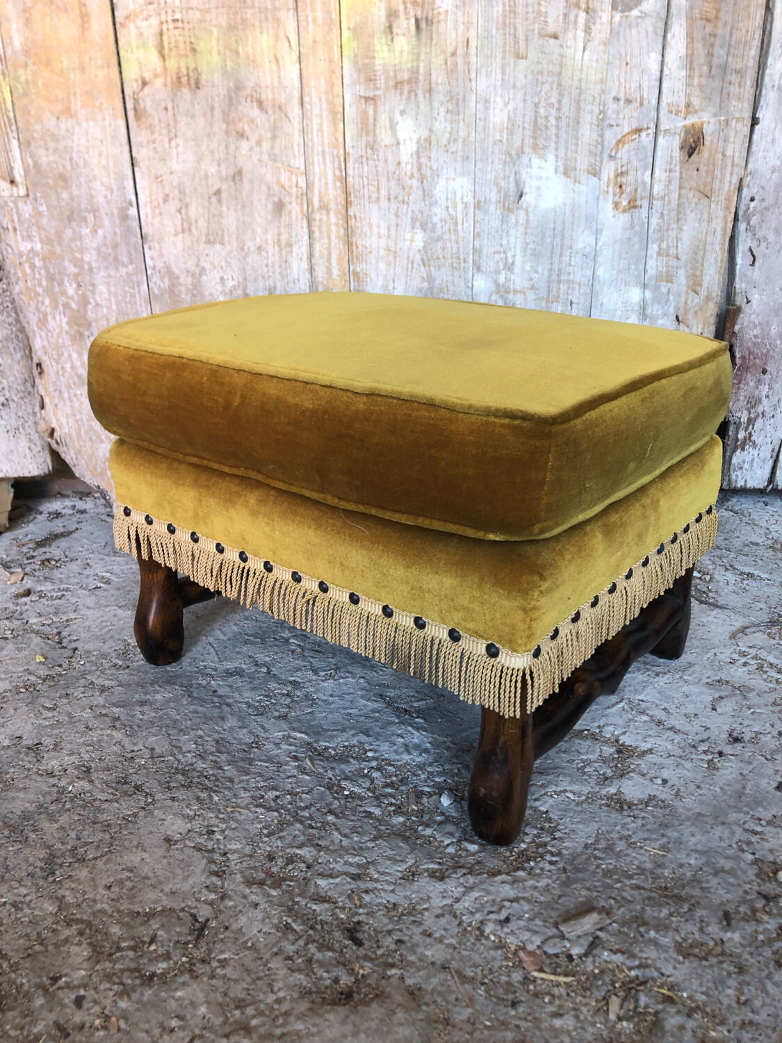 Jean Roche footrest in velvet and wood