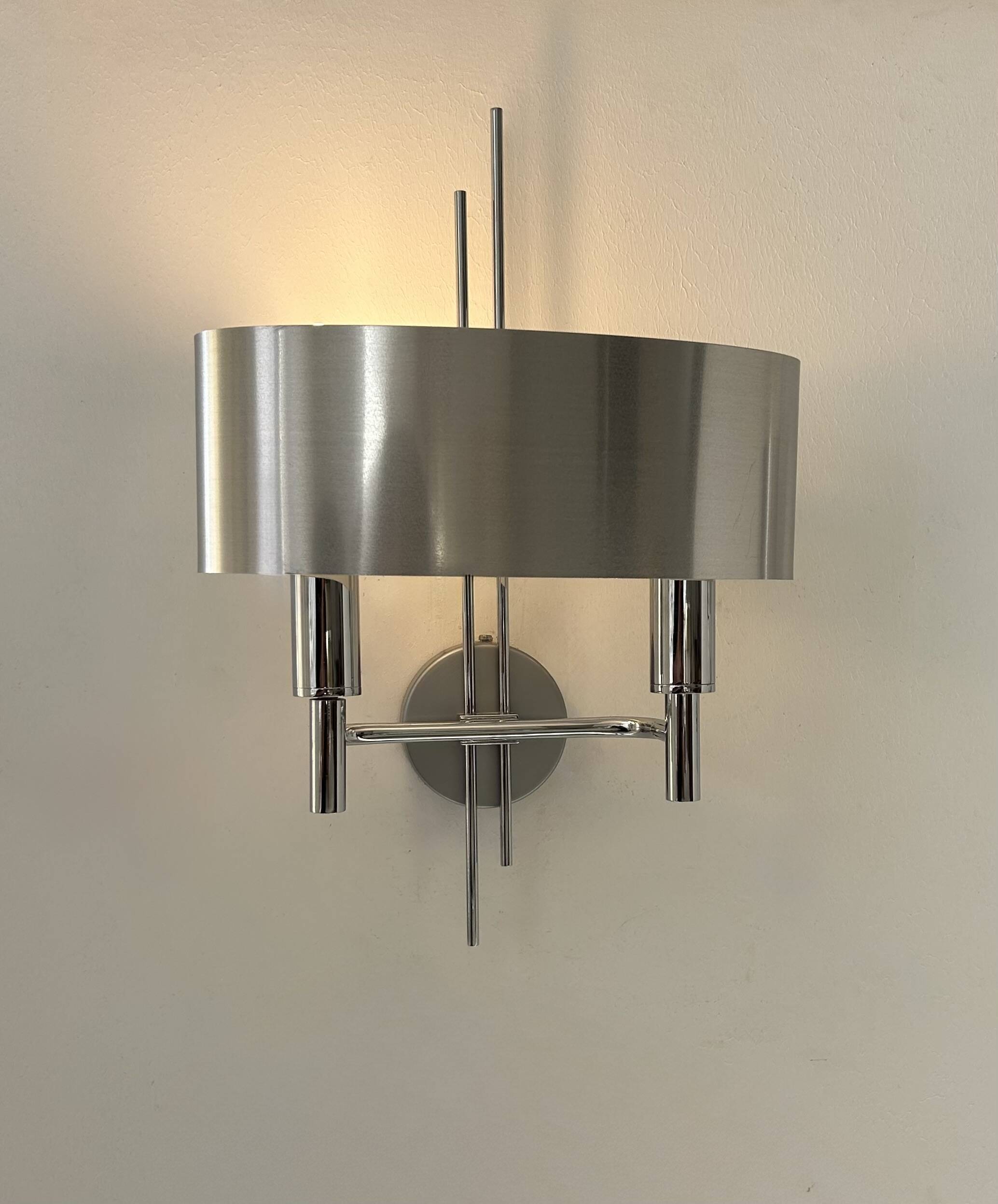 Pair of vintage wall lights, brushed metal and chrome, France 1960