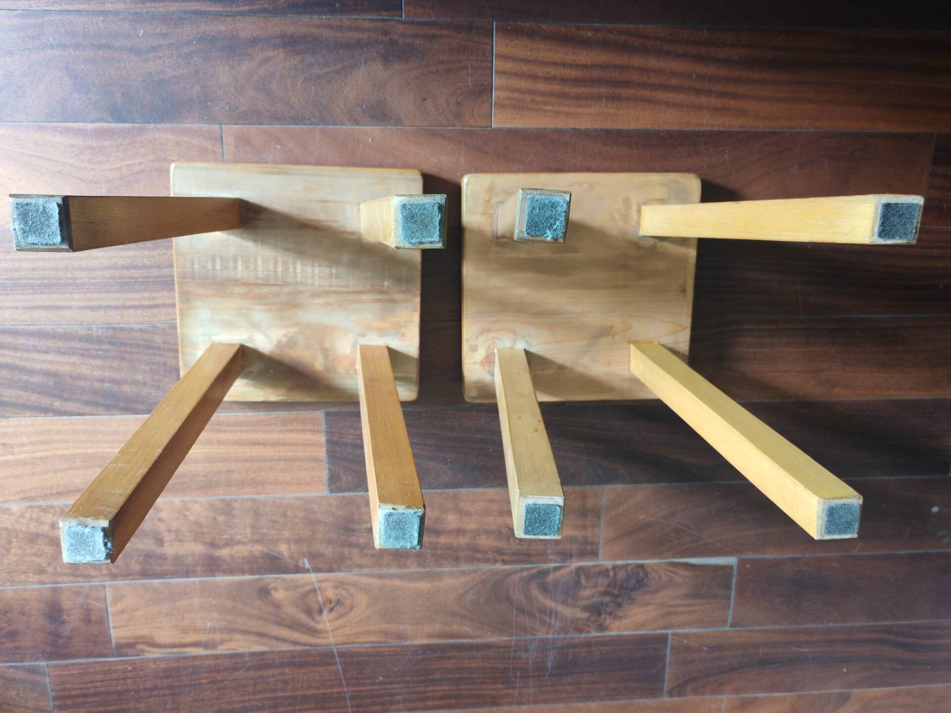 1 set of 2 solid pine stools by Charlotte Perriand, Les Arcs, France.