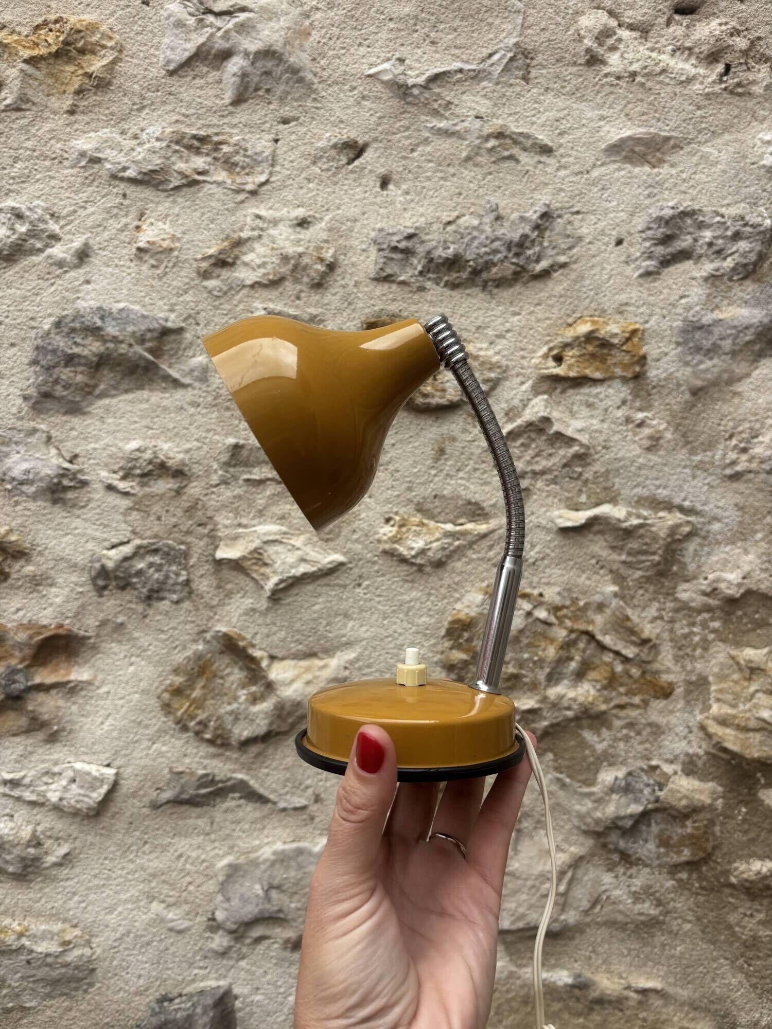 Vintage Desk Lamp "Cocotte" – 1970s – Mustard Yellow & Chrome
