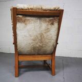 Brutalist oak lounge chair and ottoman