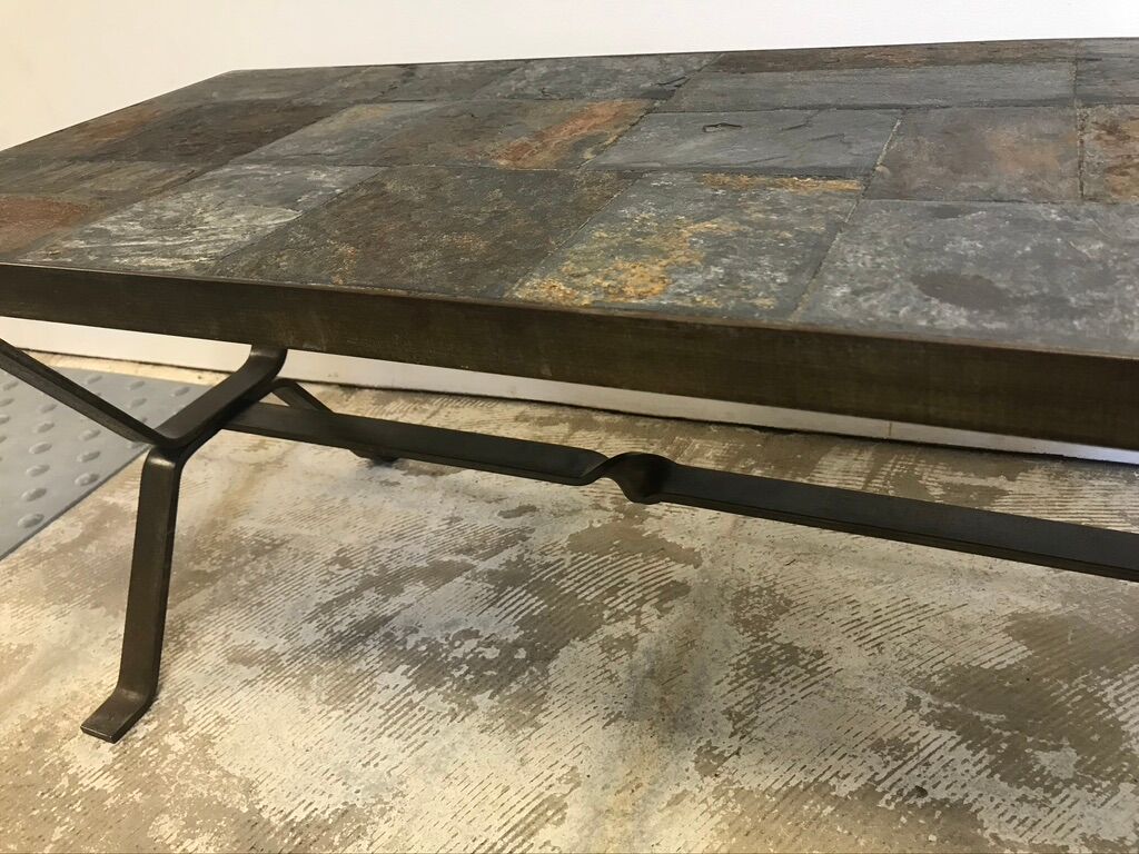 Wrought iron table slate tiles 1960