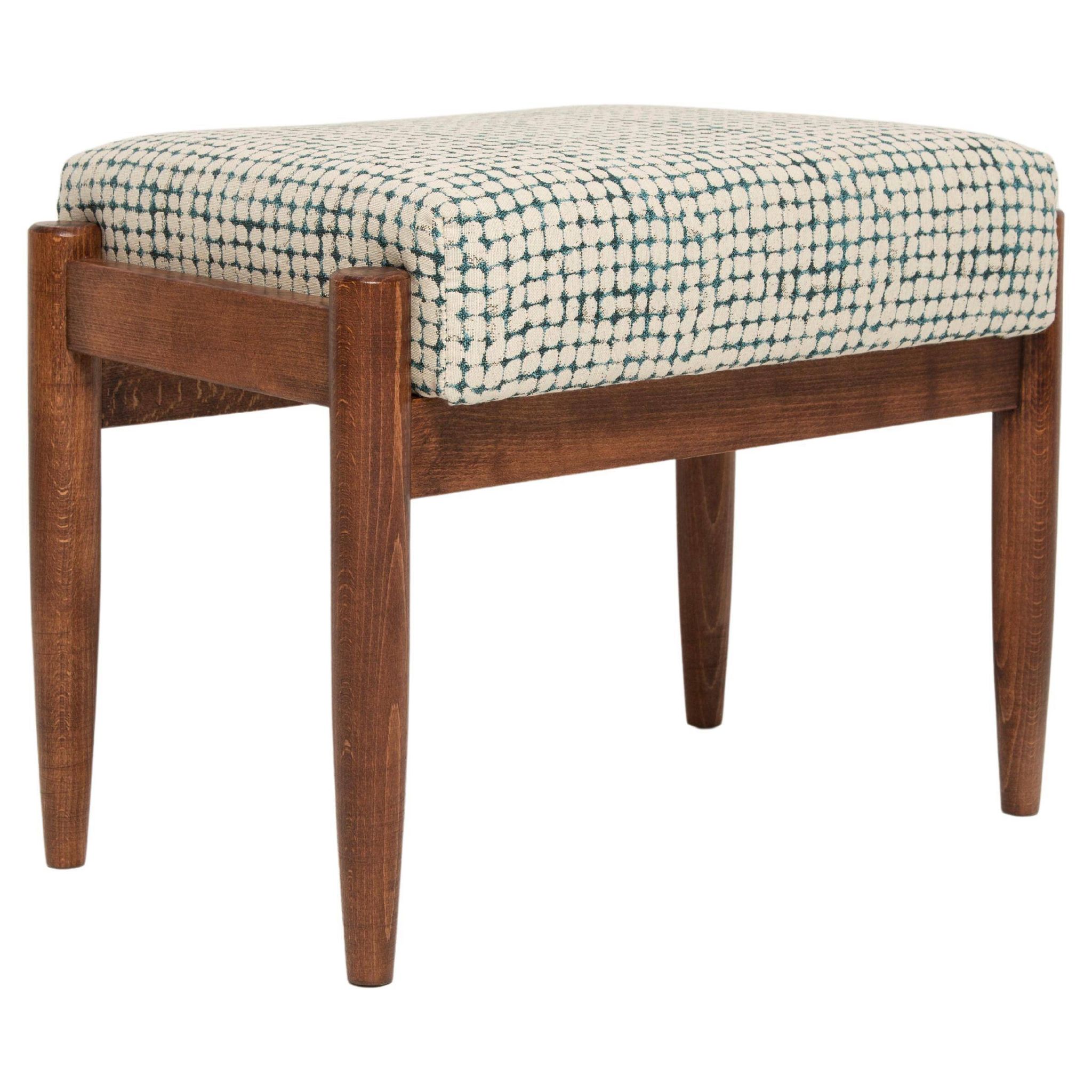 Vintage white and aqua mid-century stool, Edmund Homa, 1960s